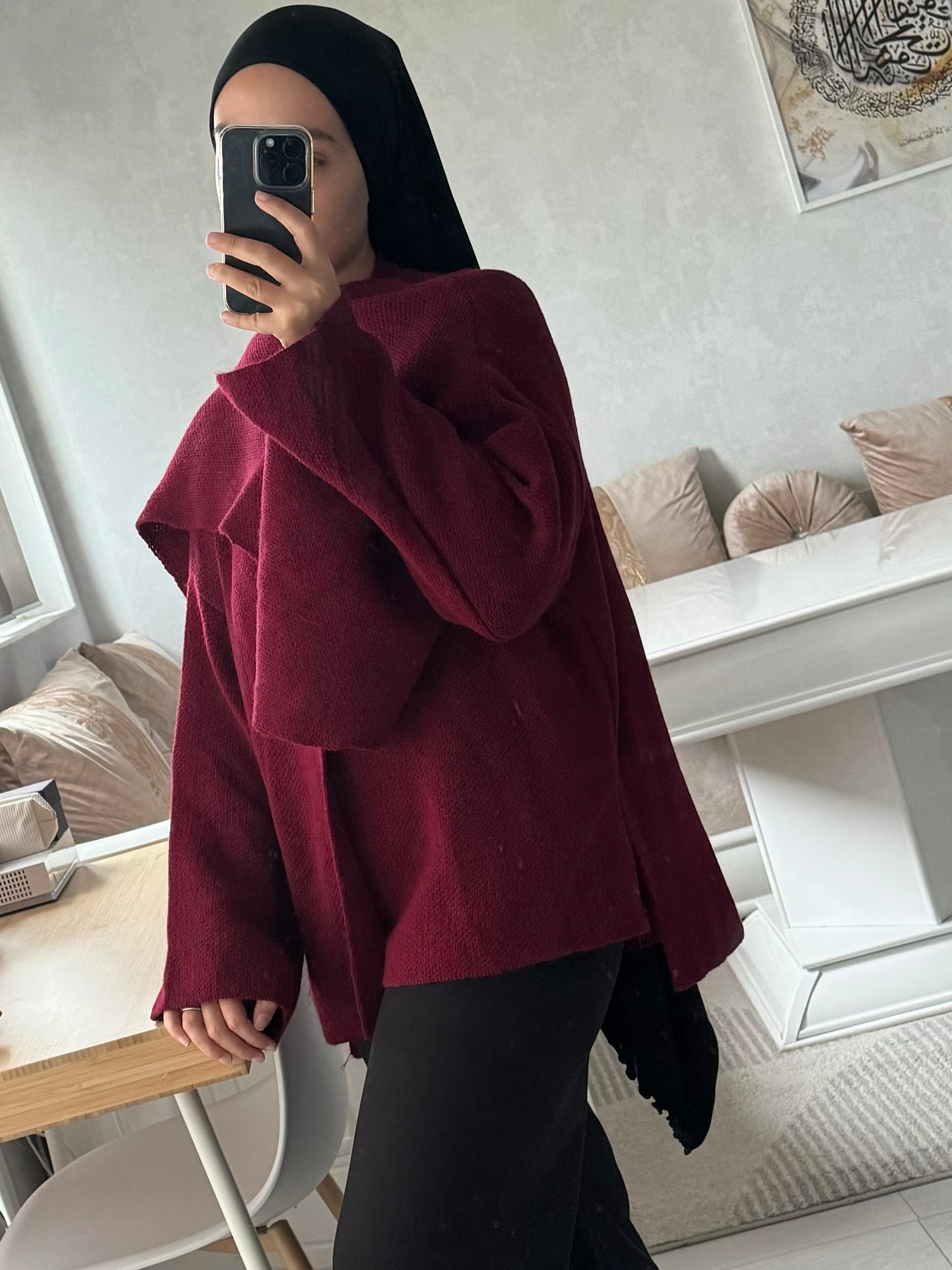 Gilet cape avec écharpe bordeaux