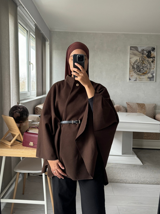 Cape avec ceinture marron