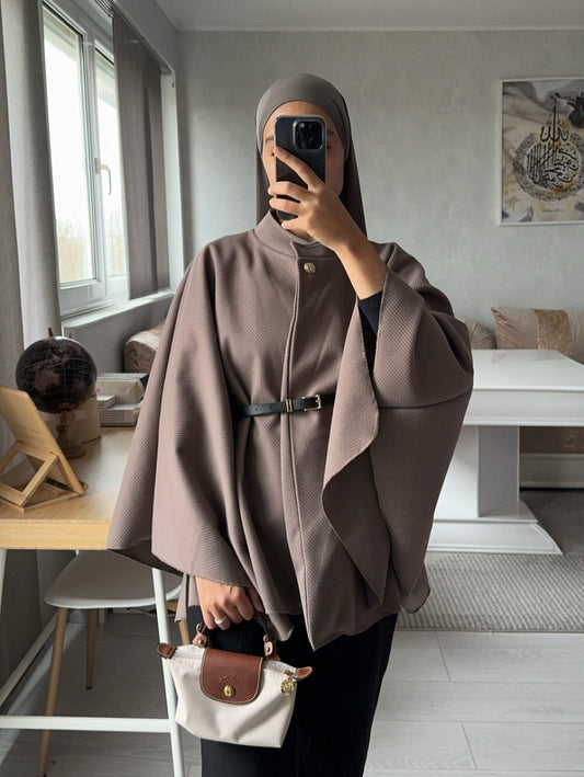 Cape avec ceinture taupe