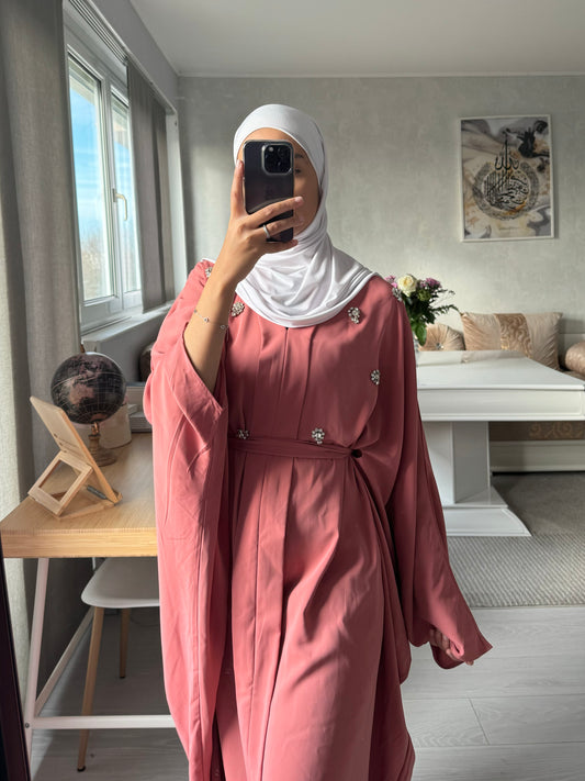 Abaya papillon rose